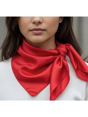 ❤️New Elegant Square Silky Scarf Bandana RED Hiyab Solid Soft Versatile Hiyab❤️